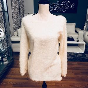 Women Cream White Winter Warm Fluffy Sweater